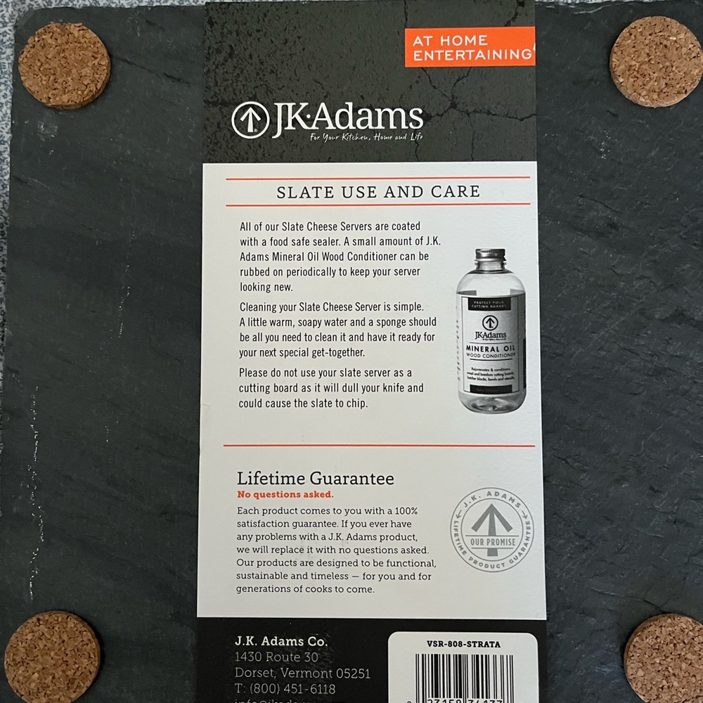 Adams Slate Cheese Serving Board - Black with Cork Feet